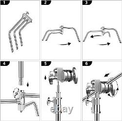 11FT Studio Heavy Duty C Light Stand Century Booms Gobo Arm Grip Stainless Steel