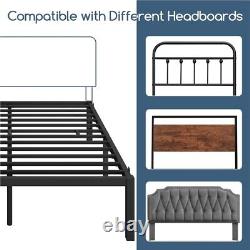 14 Inch Iron Bed Frame Slatted Bed Base with Heavy Duty Support Non-Slip, Black