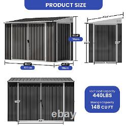8'x4' Ft Heavy Duty Metal Storage Shed 148 CuFt Outdoor Storehouse with Base Floor