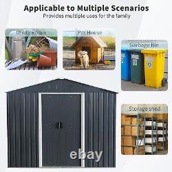 8x6 FT Large Outdoor Storage Shed Metal Heavy Duty Storage House with Floor Base