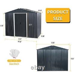 8x6 FT Large Outdoor Storage Shed Metal Heavy Duty Storage House with Floor Base