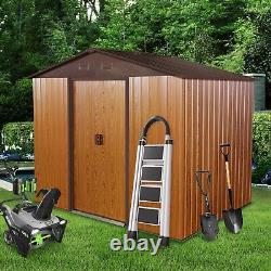 8x6 FT Outdoor Large Heavy Duty Metal Storage Shed with Floor Base & Lockable Door