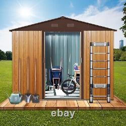 8x6 FT Outdoor Large Heavy Duty Metal Storage Shed with Floor Base & Lockable Door