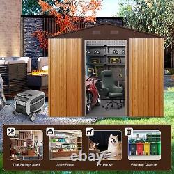 8x6 FT Outdoor Large Heavy Duty Metal Storage Shed with Floor Base & Lockable Door