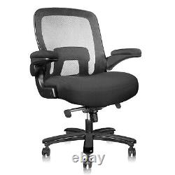 Black Mesh Office Chair Oversized Seat Chair Heavy Duty Reinforced Steel Base