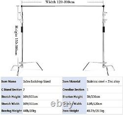 Heavy Duty 10FT Background Backdrop C Stand Studio Turtle Base Stainless Steel