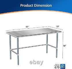 Heavy Duty 60 x 30 x 34 Open Base Stainless Steel Work Table for Restaurant