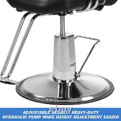 Heavy Duty Barber Chair Hair Salon Hydraulic Recline Barbershop Black Solid Base