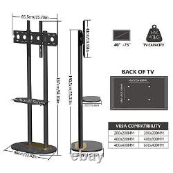 Heavy Duty Floor TV Stand with Marble Shelf Base Dual Pole Corner Stand 40-75