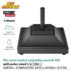 Heavy Duty Rolling Mobile Umbrella Base Stand Sand/Water Fillable for Patio Deck