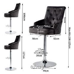 Large Velvet Bar Stool Heavy Duty Chrome Base Comfy Deep Button Swivel Chair