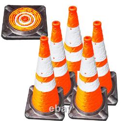 Light up LED Traffic Cone First Responder Heavy Duty Base 28 Collapsible + Case