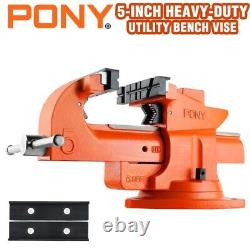 PONY 5-inch Heavy-Duty Bench Vise Utility Combination Pipe Vise 360° Swivel Base