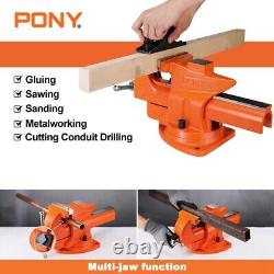 PONY 5-inch Heavy-Duty Bench Vise Utility Combination Pipe Vise 360° Swivel Base