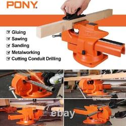 PONY 5-inch Heavy-Duty Bench Vise Utility Combination Pipe Vise 360° Swivel Base