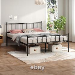 Queen Size Platform Bed Frame Black Metal Bed Frame Heavy Duty Bed Base with H