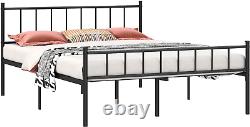 Queen Size Platform Bed Frame Black Metal Bed Frame Heavy Duty Bed Base with H