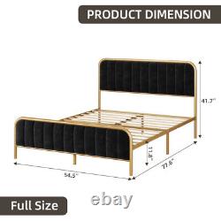 Velvet Upholstered Full Queen Size Bed Frame Headboard Heavy Duty Metal Platform