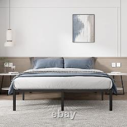 Base de lit queen size robuste de 18 pouces de hauteur en noir avec plateforme de rangement simple