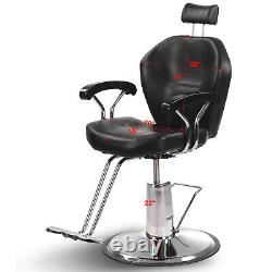 Chaise de barbier robuste pour salon de coiffure avec inclinaison hydraulique, base solide noire.