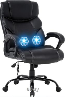 Chaise de bureau ergonomique Chaise d'ordinateur robuste avec base en métal et fonction massage, supportant jusqu'à 400 livres.