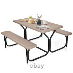 Ensemble table de pique-nique de jardin avec bancs, mobilier de table en HDPE avec base métallique robuste pour l'extérieur