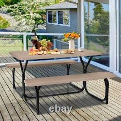 Ensemble table de pique-nique de jardin avec bancs, mobilier de table en HDPE avec base métallique robuste pour l'extérieur