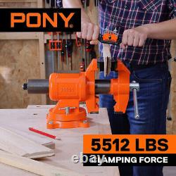 Étau d'établi robuste Pony 5 pouces avec une force de serrage de 5512 livres et une base pivotante à 360 degrés