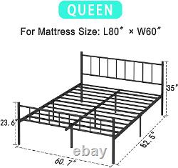 Queen Size Plateforme de lit en métal noir Cadre de lit robuste Base de lit avec H
