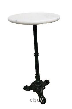 Table de bistrot vintage avec base en fonte robuste et dessus en marbre blanc de 24 pouces de haut