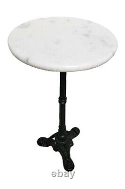 Table de bistrot vintage avec base en fonte robuste et dessus en marbre blanc de 24 pouces de haut