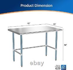 Table de préparation et de travail robuste à base ouverte en acier inoxydable pour restaurant