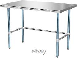 Table de travail en acier inoxydable à base ouverte Heavy Duty 48 x 30 x 34 pour restaurant